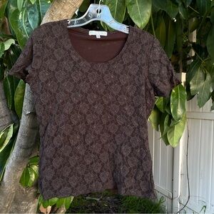 Vintage Suzie 90s Brown Lace Lined Top with a Lettuce Hem.